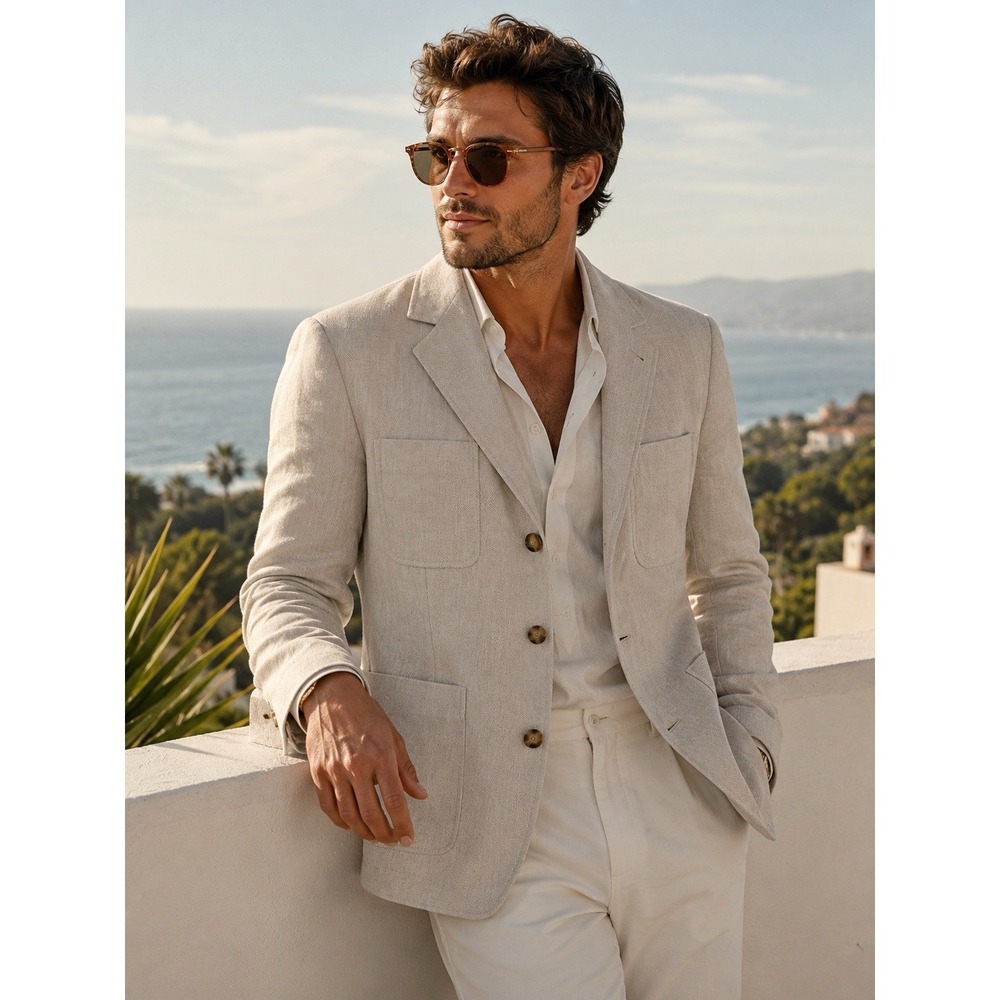 NWT Billy Reid Leo Linen Safari Blazer Jacket Mens 38R Natural Beige Sport Coat